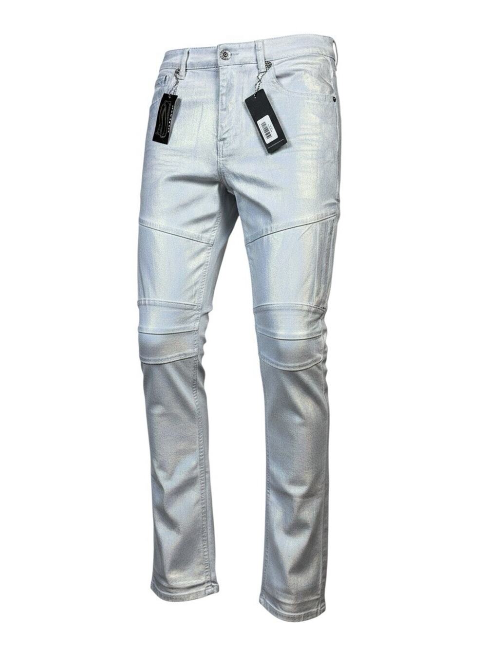 Waimea Opal Iridescent Moto Skinny Stacked Jeans Waist Size 34